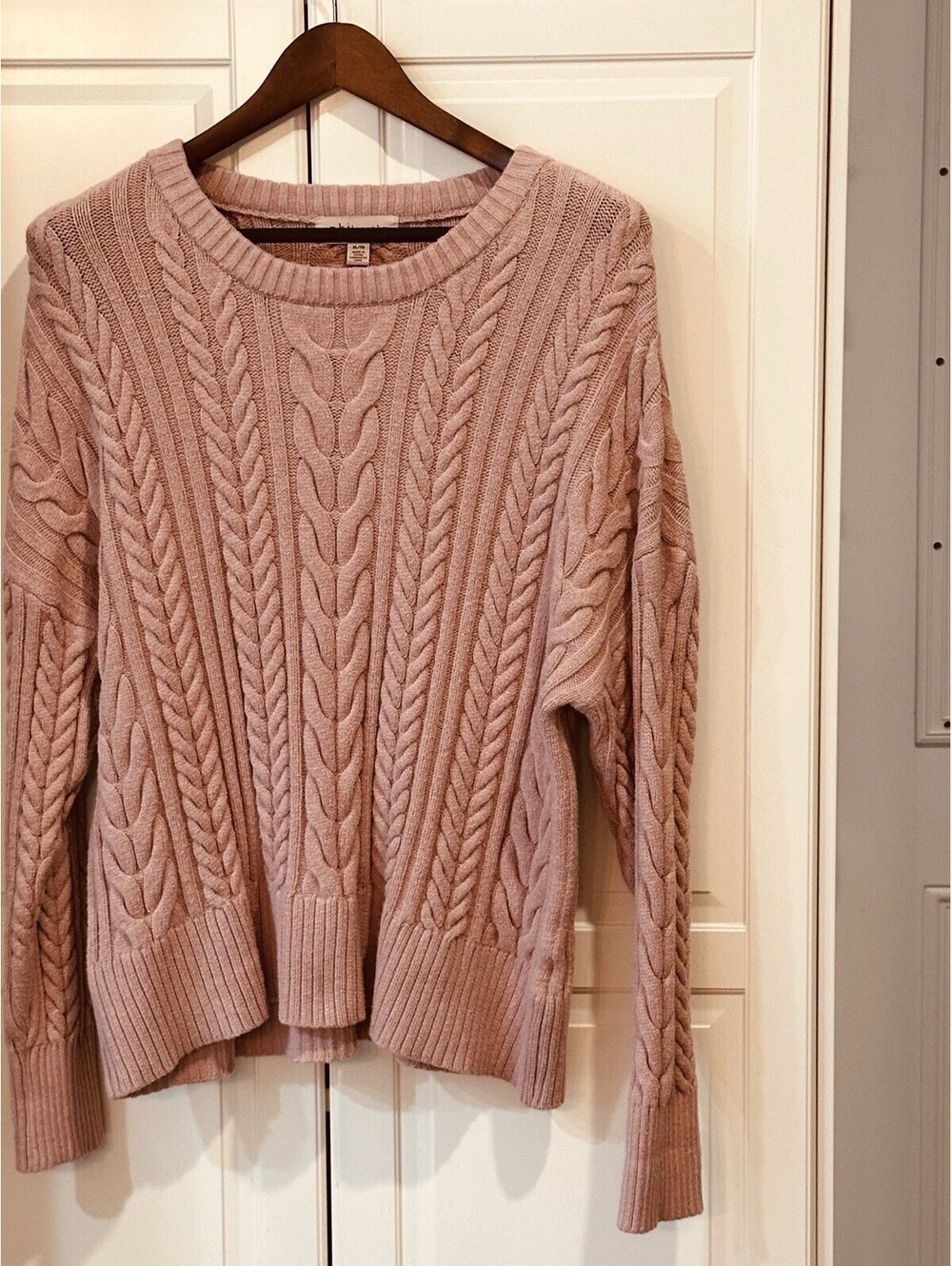 Philosophy Women's Pink Cable-Knit Crewneck Sweater Size XL
